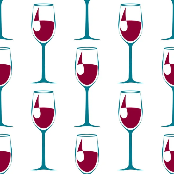 ワインとブルーのワイングラスとシームレスなパターン。ベクトル — ストックベクタ