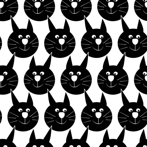 White Seamless Pattern Black Cat Vector — Stock Vector