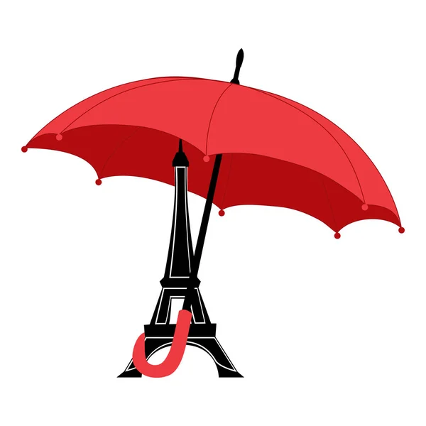 Eiffelturm mit großem Sonnenschirm. Vektor. Wetter. — Stockvektor