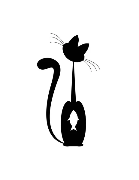 Zwarte kat en witvis. vector. geïsoleerd — Stockvector