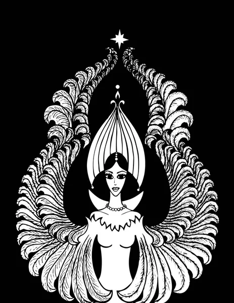 Belle princesse cygne avec une couronne. vecteur. noir et blanc . — Image vectorielle