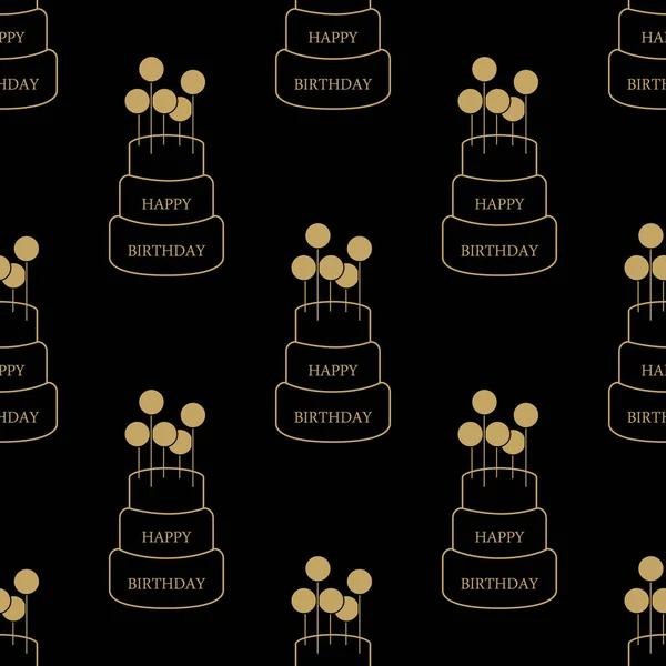 无缝模式与蛋糕为生日快乐。向量, 黑色 — 图库矢量图片