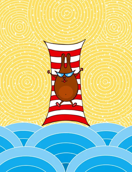 Conejito o conejo en gafas de sol toma el sol en el verano en la playa. vector — Archivo Imágenes Vectoriales