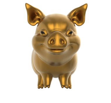 sarı altın domuz - Noel ve yeni yıl 2019 bir beyaz arka plan 3d çizim üzerinde Çin takvimine sembolü