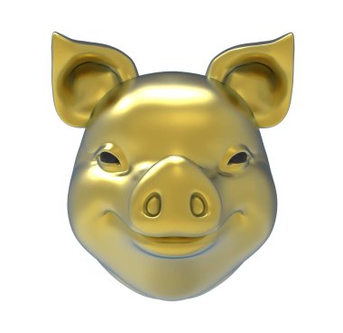 sarı altın domuz - Noel ve yeni yıl 2019 bir beyaz arka plan 3d çizim üzerinde Çin takvimine sembolü