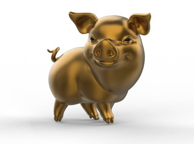 sarı altın domuz - Noel ve yeni yıl 2019 bir beyaz arka plan 3d çizim üzerinde Çin takvimine sembolü