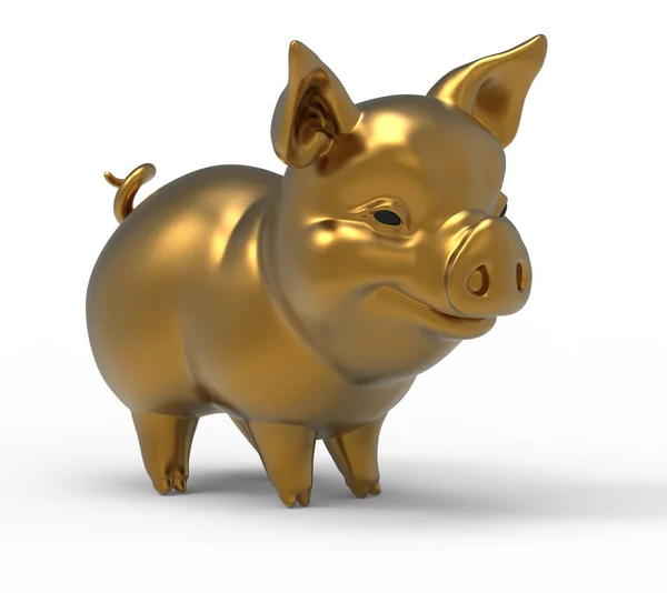 sarı altın domuz - Noel ve yeni yıl 2019 bir beyaz arka plan 3d çizim üzerinde Çin takvimine sembolü