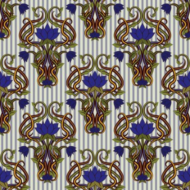 Art nouveau tarzında, vektör çizim çiçek seamless modeli