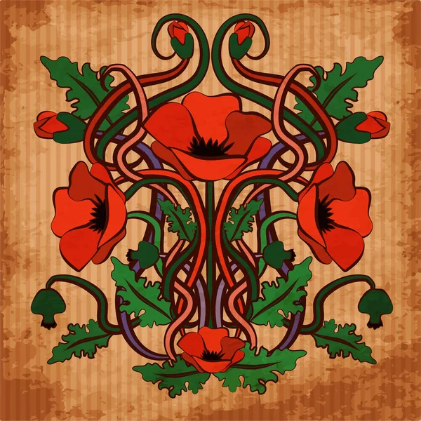 Wallpaper Poppy Flowers Art Nouveau Style Vector Illustration — Stock Vector