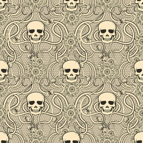 İle kafatası art nouveau tarzında, vektör çizim çiçek seamless modeli