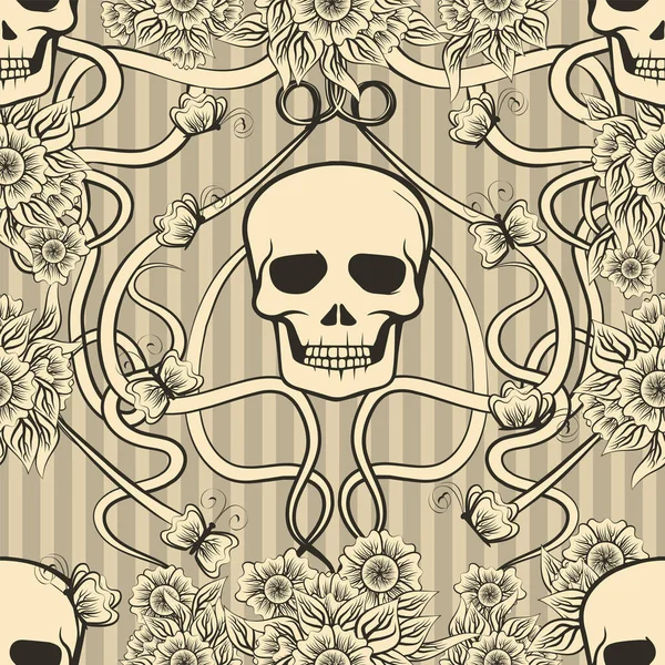 Fond Sans Couture Floral Avec Crâne Style Art Nouveau Illustration — Image vectorielle