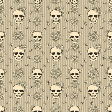 Kafatası art nouveau tarzında, vektör çizim ile sorunsuz çiçek duvar kağıdı