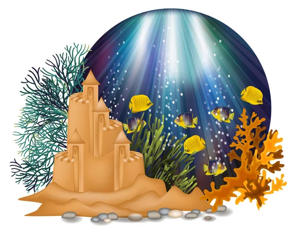 Cartão Subaquático Com Castelo Areia Ilustração Vetorial —  Vetores de Stock