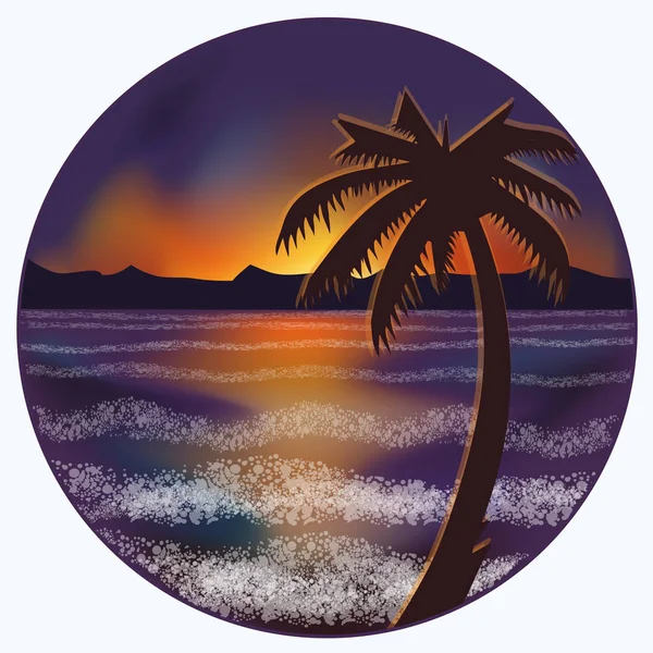 Underwater Sunset Card Palms Mountains Vector Illustration — Stock Vector