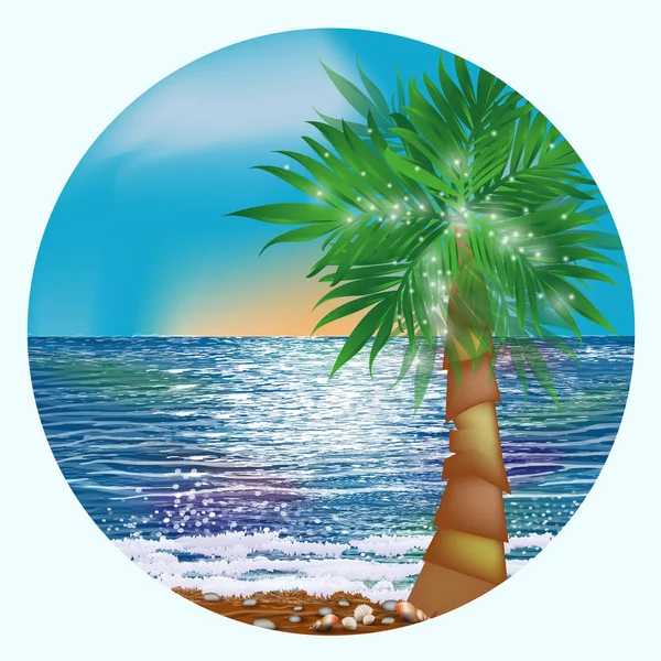 Placa Tropical Nascer Sol Com Palmas Ilustração Vetorial — Vetor de Stock