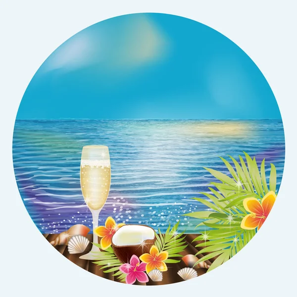 Carte Tropicale Sunrise Avec Vin Illustration Vectorielle — Image vectorielle