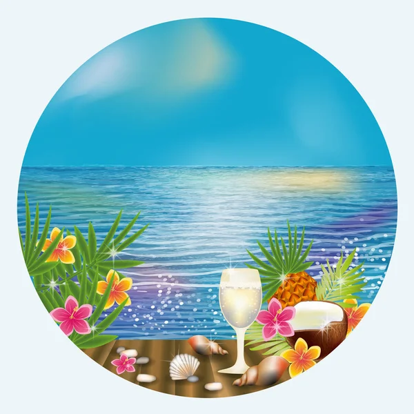 Cartão Tropical Verão Com Coquetel Ilustração Vetorial — Vetor de Stock