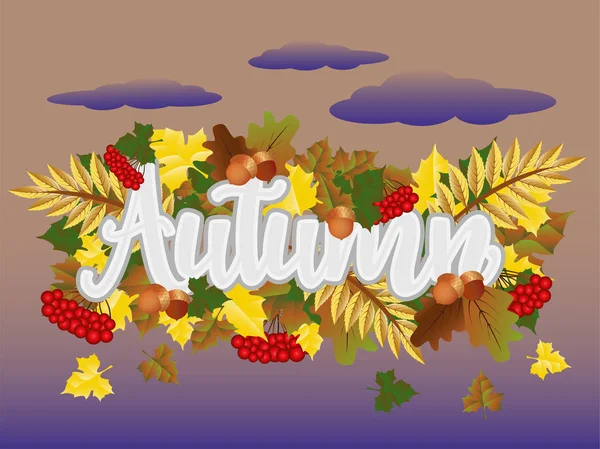 Season Autumn Time Card Vector Illustration — Stock Vector