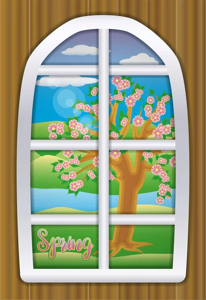 Season spring time window, vector illustration