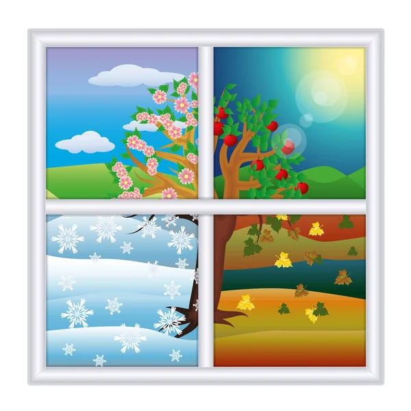Four Seasons Window Vector Illustration — Stock Vector