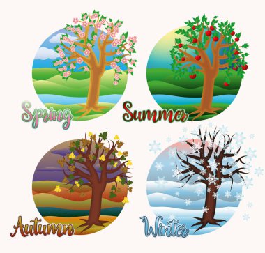 Dört mevsim hediye kartları, vektör çizim