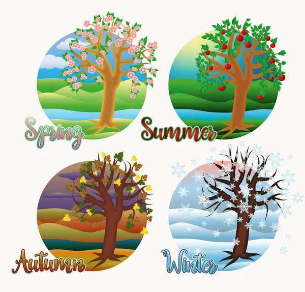 Four Seasons Gift Cards Vector Illustration — Stock Vector