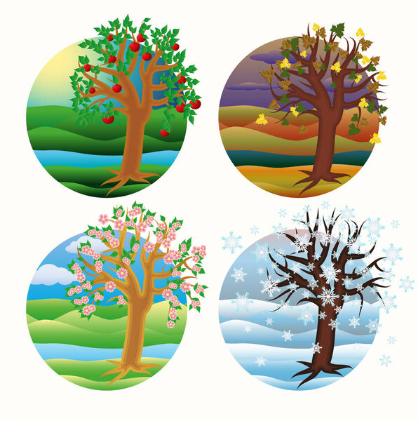Four seasons greeting cards, vector illustration