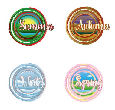Dört mevsim afiş, vektör çizim kelime