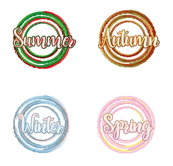 Dört mevsim kelime kartları, vektör çizim