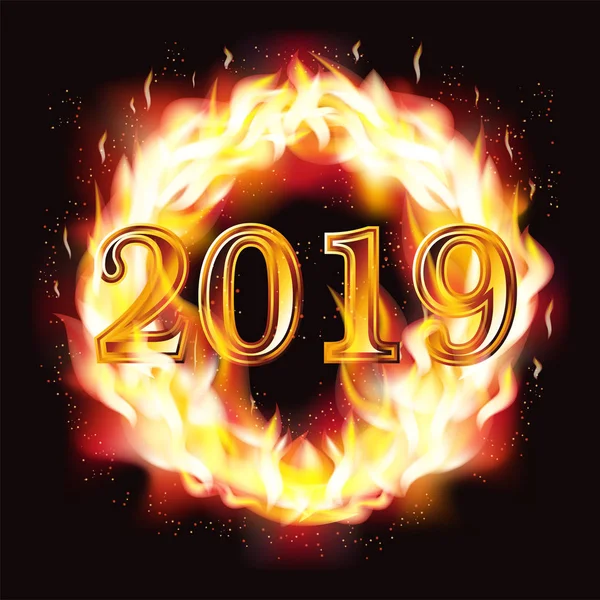 Feliz Año Nuevo 2019 Fuego Fondo Pantalla Vector Ilustración — Archivo Imágenes Vectoriales