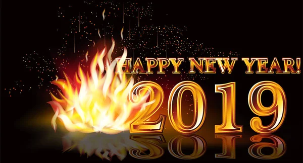 Feliz Año Nuevo 2019 Fuego Fondo Vector Ilustración — Archivo Imágenes Vectoriales