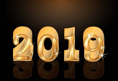 Altın 2019 yeni yıl davet duvar kağıdı, vektör çizim