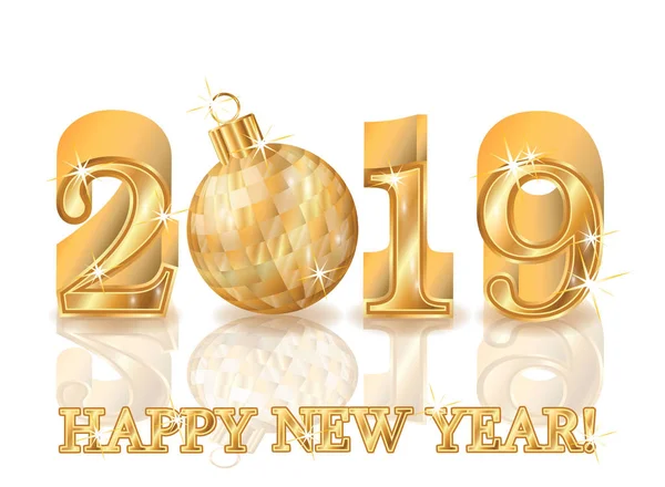 Happy Golden New 2019 Year Card Vector Illustration — Stock Vector