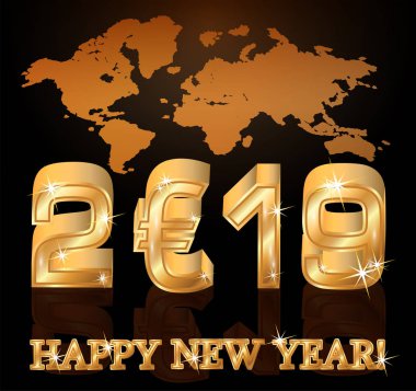 Altın Euro yeni 2019 yıl kartı, vektör çizim
