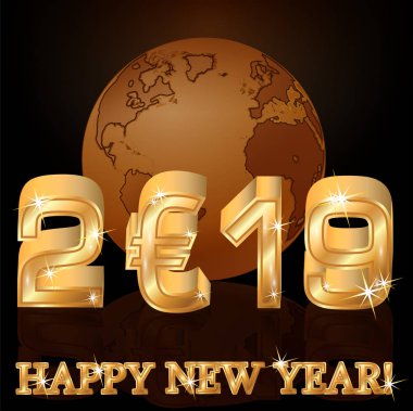 Altın euro yeni 2019 yılı, vektör çizim