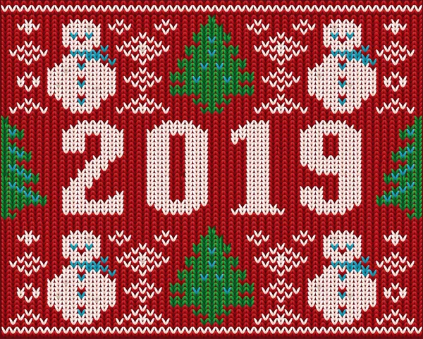 Vacanze Natale 2019 Capodanno Tessitura Maglia Illustrazione Vettoriale — Vettoriale Stock