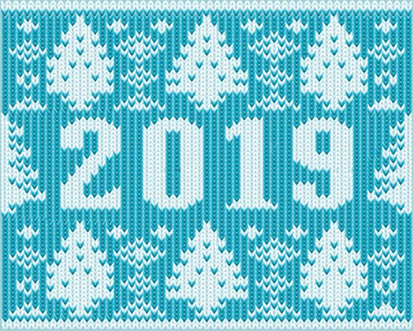 Φόντο Χριστουγέννων Νέου Έτους 2019 Πλεκτό Υφή Διανυσματικά Εικονογράφηση — Διανυσματικό Αρχείο