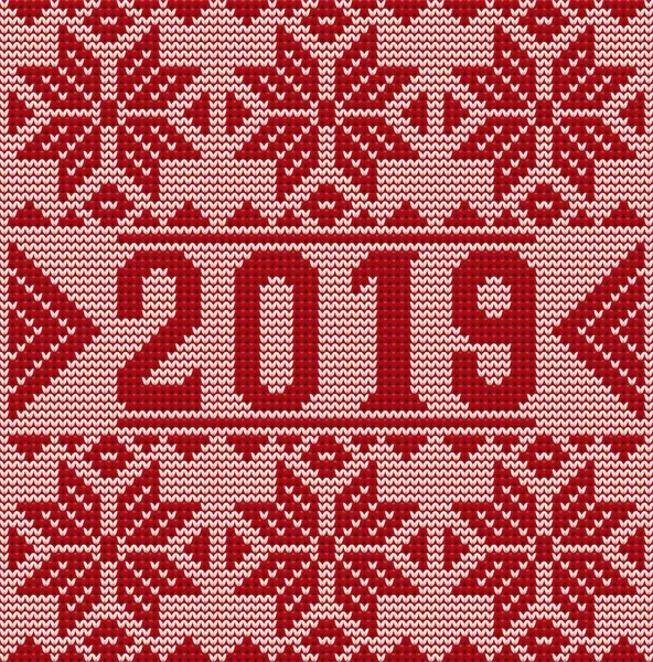 Happy 2019 New Year Background Knitted Texture Vector Illustration — Stock Vector
