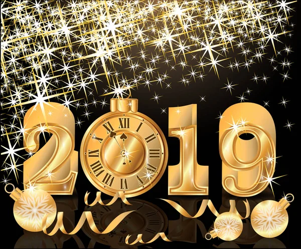 Feliz Ano Novo 2019 Papel Parede Dourado Ilustração Vetorial — Vetor de Stock