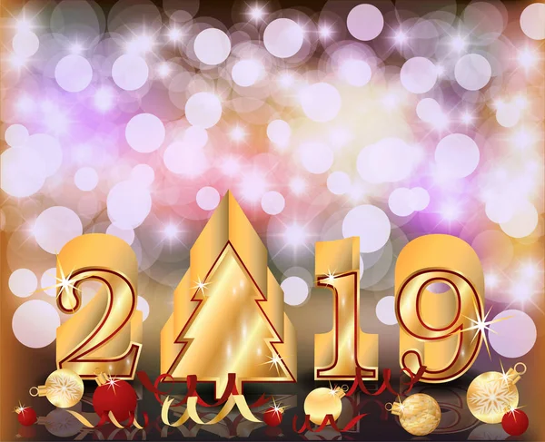 Buon Natale Felice Anno Nuovo 2019 Stendardo Oro Illustrazione Vettoriale — Vettoriale Stock