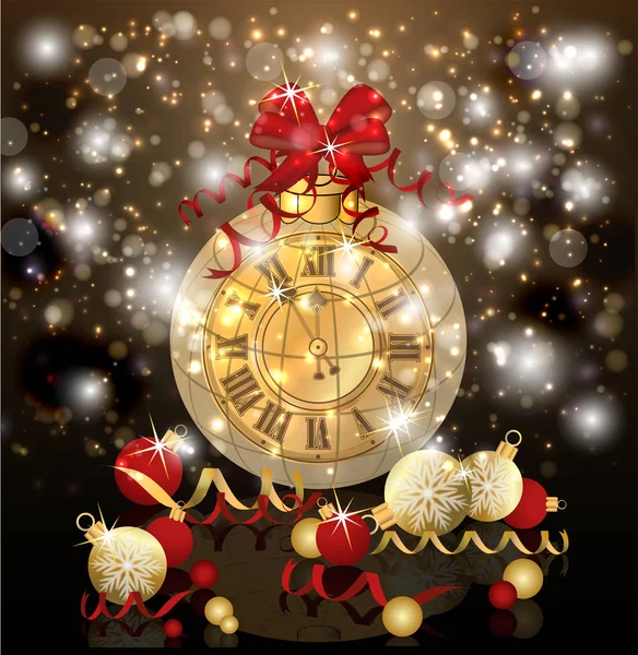 Feliz Natal Ano Novo Cartão Presente Com Relógio Xmas Ilustração — Vetor de Stock