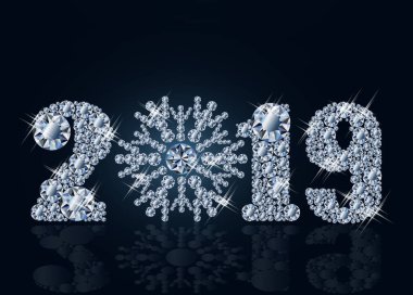 Elmas xmas kar tanesi, mutlu 2019 yılbaşı kartı, vektör çizim