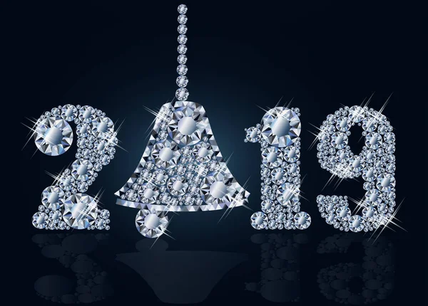 Banner Diamante Com Sino Xmas Feliz Ano Novo 2019 Ilustração — Vetor de Stock