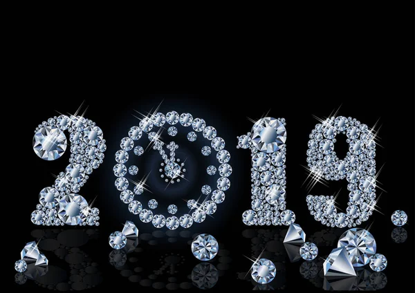 Carta Parati Diamante Con Orologio Natale Felice Anno Nuovo 2019 — Vettoriale Stock