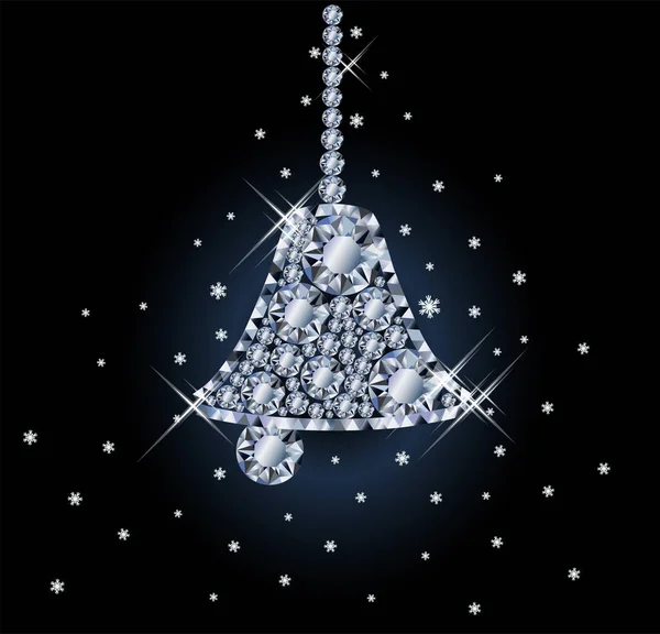 Diamant Grußkarte Mit Weihnachtsglocke Vektorillustration — Stockvektor