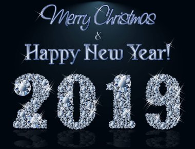 Elmas yeni 2019 yıl arka plan, tebrik vektör çizim