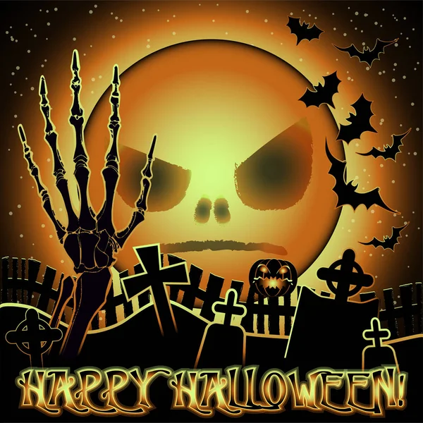 Happy Halloween Wallpaper Met Maan Zombie Hand Vectorillustratie — Stockvector