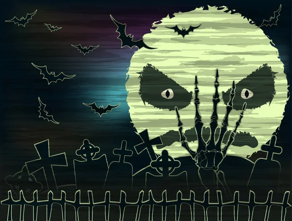 Fröhliche Halloween Tapete Mit Mond Und Zombie Hand Vektorillustration — Stockvektor