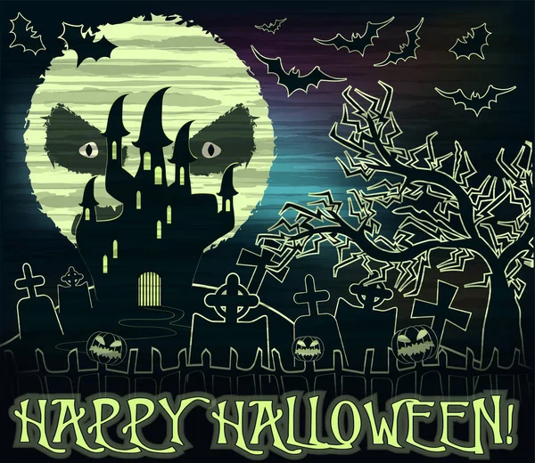 Happy Halloween Wallpaper Moon Castle Vector Illustration — Stock Vector