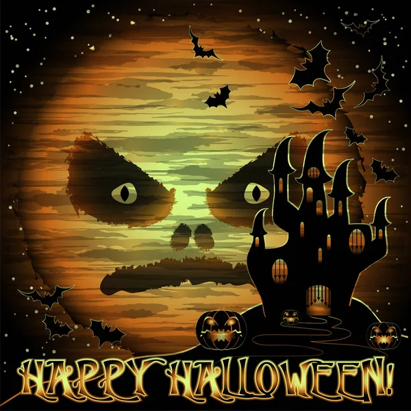 Happy Halloween Kartkę Życzeniami Księżyca Zamek Ilustracji Wektorowych — Wektor stockowy